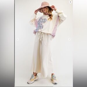 Easel ☀️ ERCU • washed terry knit wide leg pants NWT S M L white ivory cream